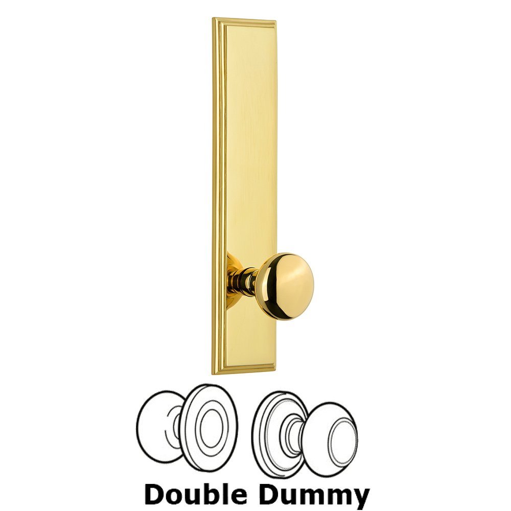 Double Dummy Carre Tall Plate with Fifth Avenue Knob in Polished Brass
