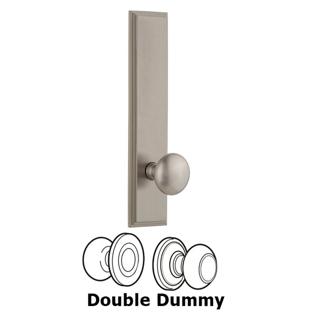 Double Dummy Carre Tall Plate with Fifth Avenue Knob in Satin Nickel