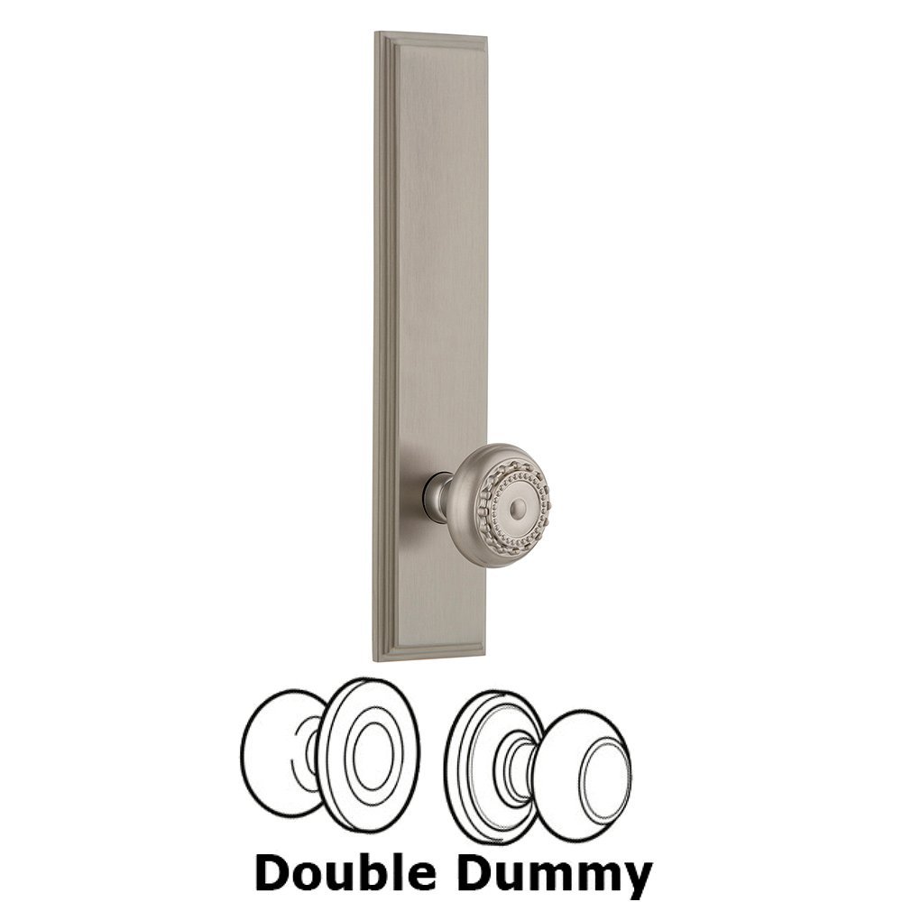 Double Dummy Carre Tall Plate with Parthenon Knob in Satin Nickel
