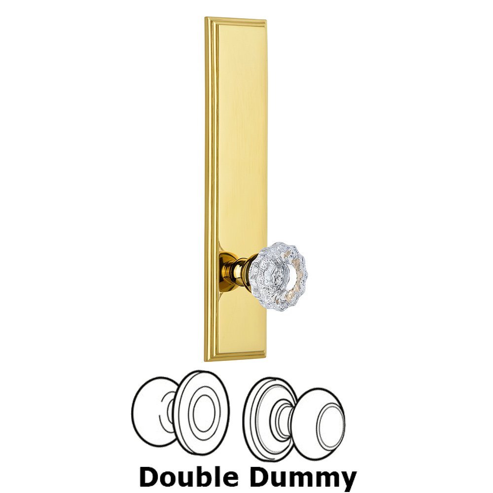 Double Dummy Carre Tall Plate with Versailles Knob in Polished Brass