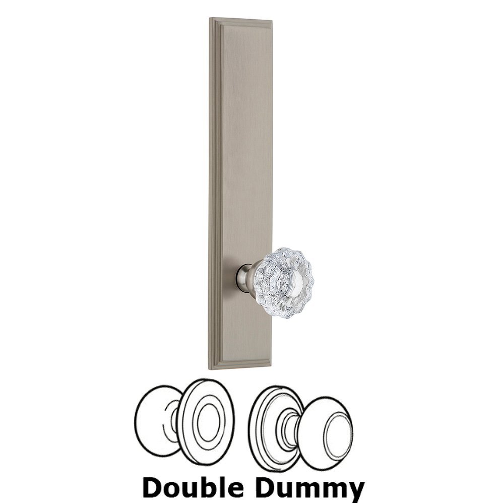 Double Dummy Carre Tall Plate with Versailles Knob in Satin Nickel