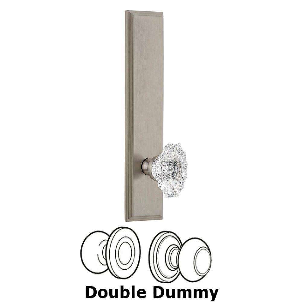 Double Dummy Carre Tall Plate with Biarritz Knob in Satin Nickel