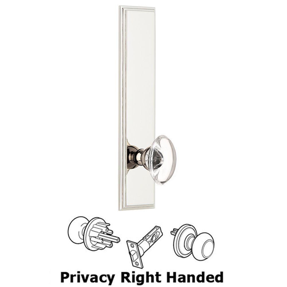 Privacy Carre Tall Plate with Provence Right Handed Knob in Polished Nickel