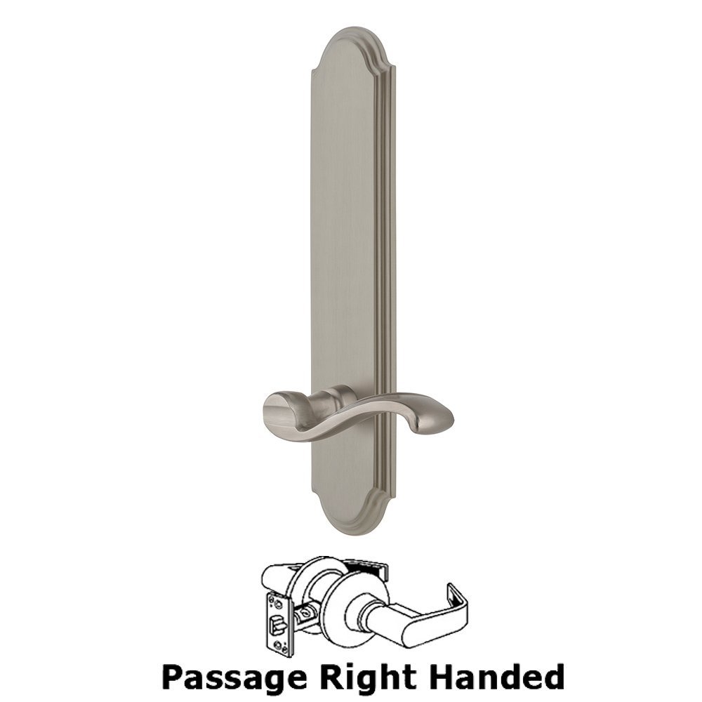 Tall Plate Passage with Portofino Right Handed Lever in Satin Nickel