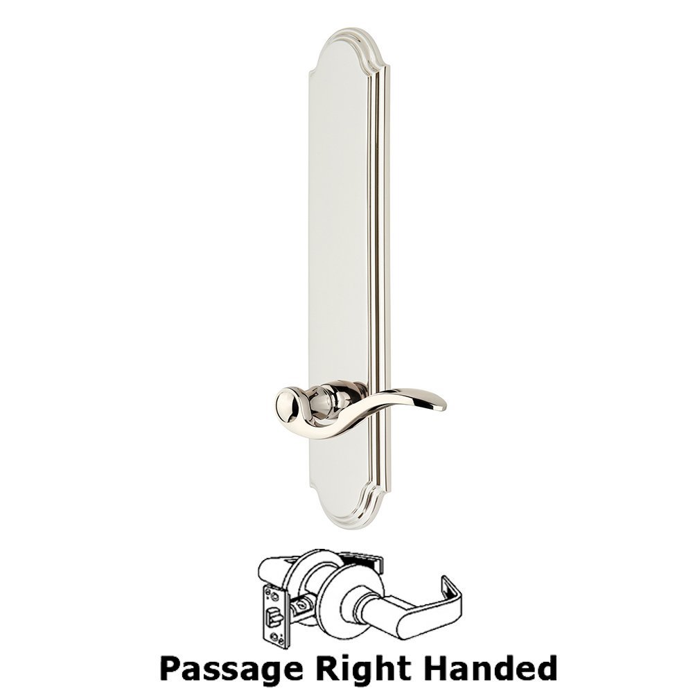 Tall Plate Passage with Bellagio Right Handed Lever in Polished Nickel