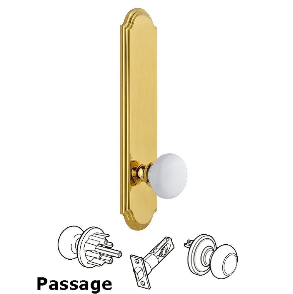 Tall Plate Passage with Hyde Park Knob in Polished Brass