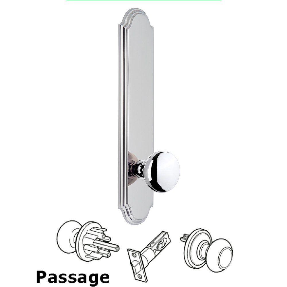 Tall Plate Passage with Fifth Avenue Knob in Bright Chrome