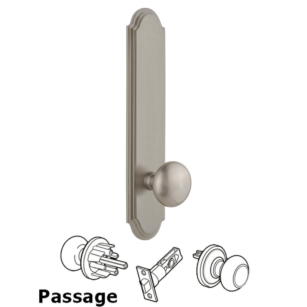 Tall Plate Passage with Fifth Avenue Knob in Satin Nickel