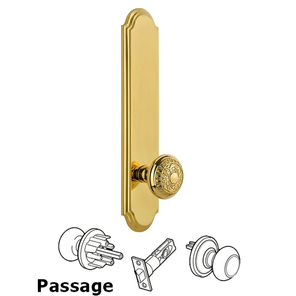 Tall Plate Passage with Windsor Knob in Polished Brass