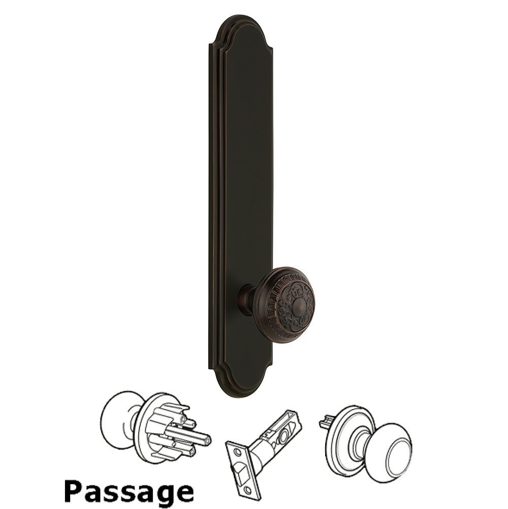 Tall Plate Passage with Windsor Knob in Timeless Bronze