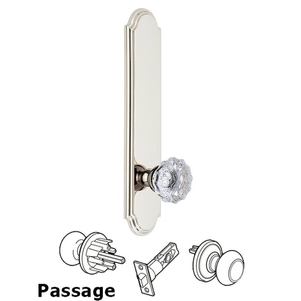 Tall Plate Passage with Fontainebleau Knob in Polished Nickel