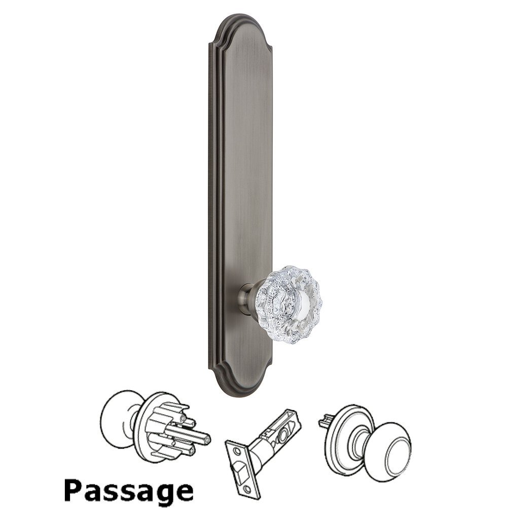 Tall Plate Passage with Versailles Knob in Antique Pewter