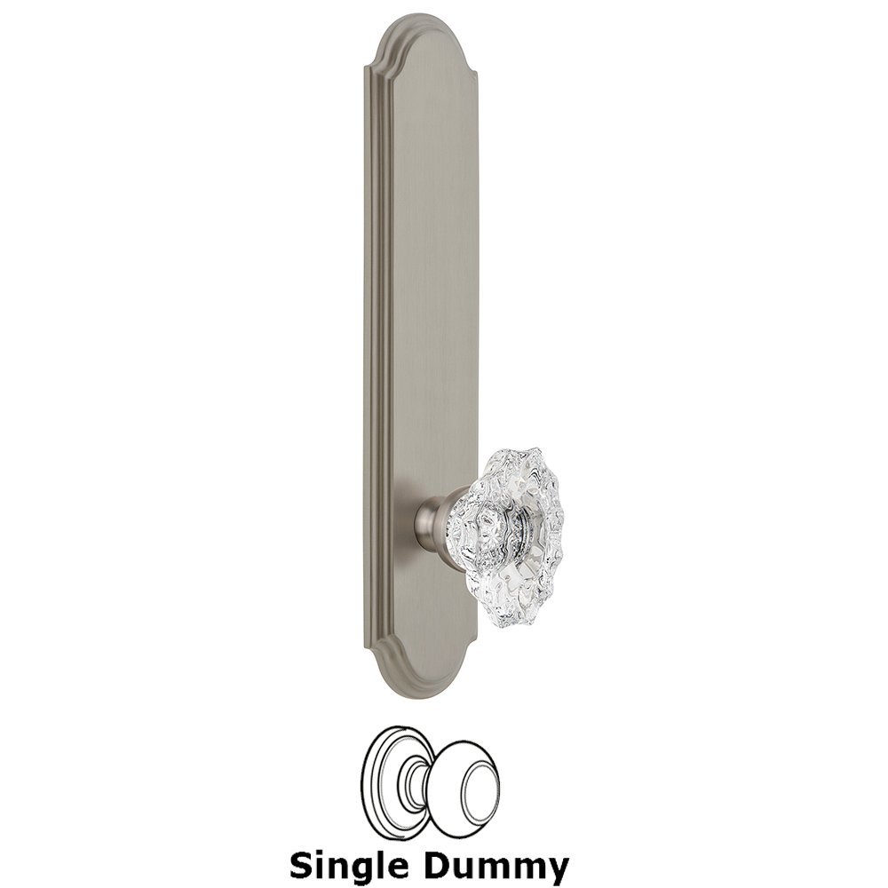 Tall Plate Dummy with Biarritz Knob in Satin Nickel
