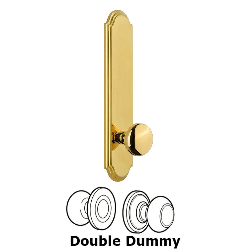Tall Plate Double Dummy with Fifth Avenue Knob in Polished Brass