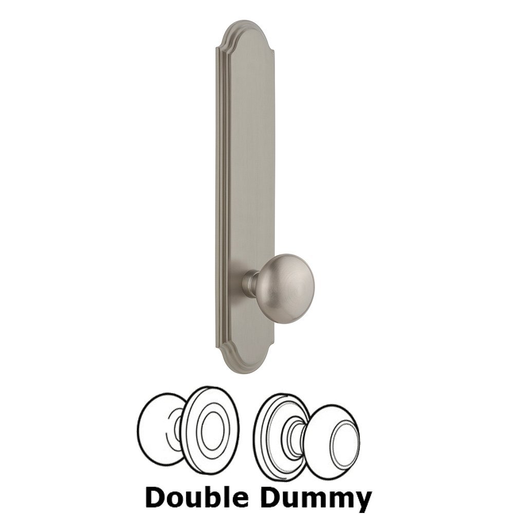 Tall Plate Double Dummy with Fifth Avenue Knob in Satin Nickel