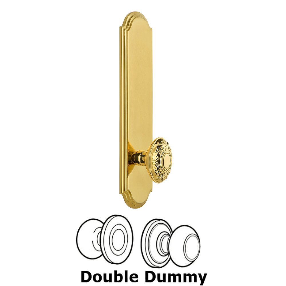 Tall Plate Double Dummy with Grande Victorian Knob in Polished Brass