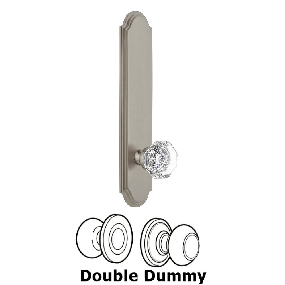 Tall Plate Double Dummy with Chambord Knob in Satin Nickel