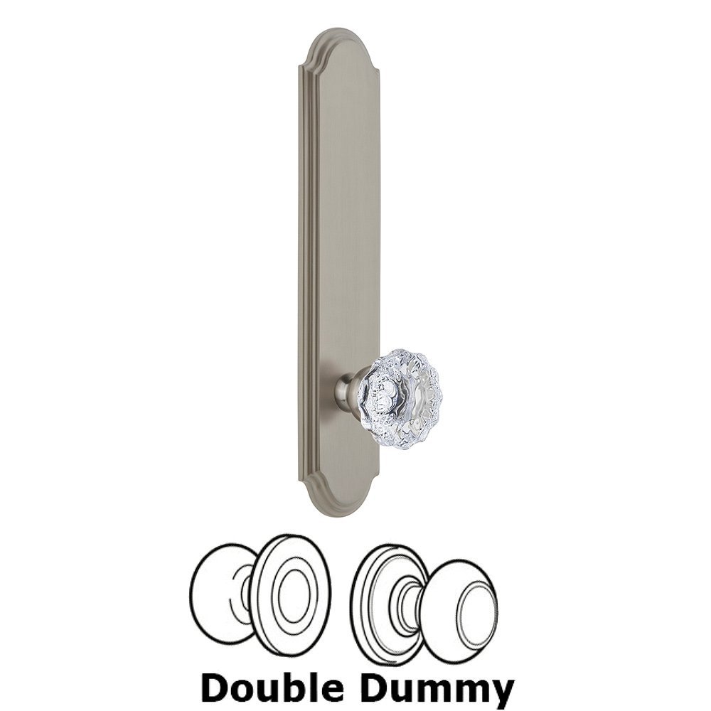 Tall Plate Double Dummy with Fontainebleau Knob in Satin Nickel