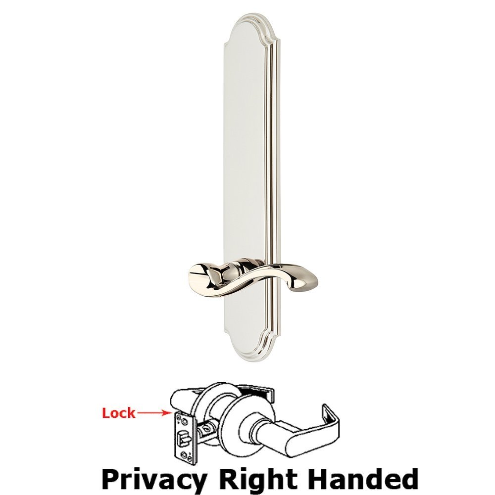 Tall Plate Privacy with Portofino Right Handed Lever in Polished Nickel