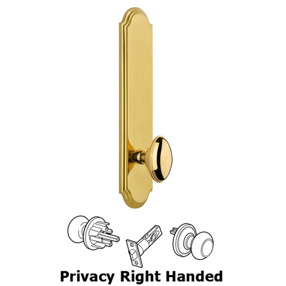 Tall Plate Privacy with Eden Prairie Right Handed Knob in Polished Brass