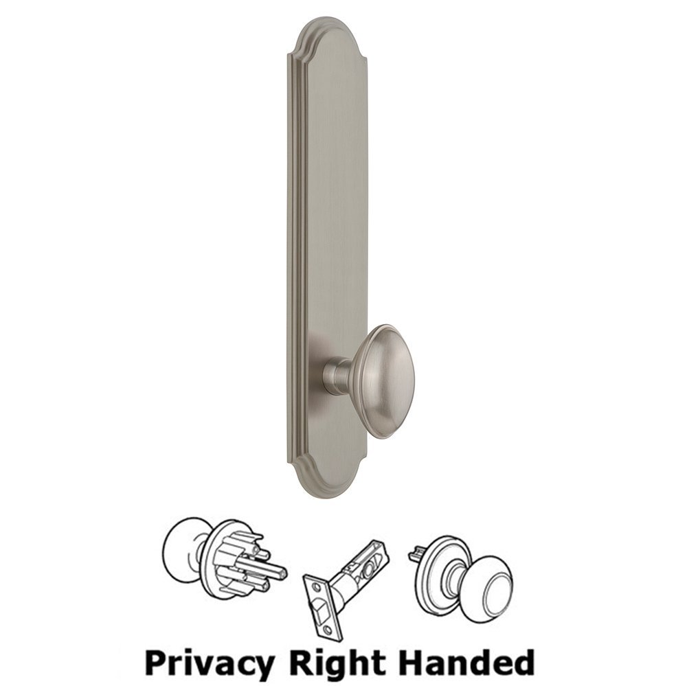 Tall Plate Privacy with Eden Prairie Right Handed Knob in Satin Nickel