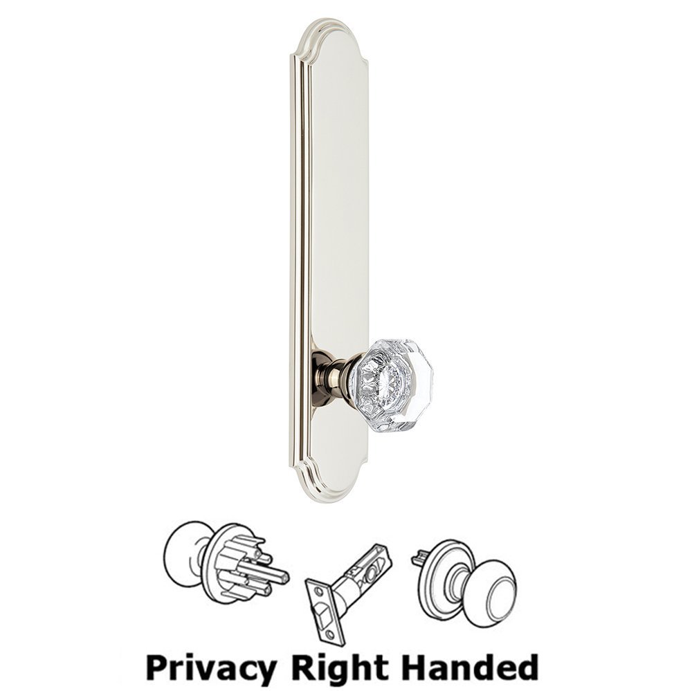 Tall Plate Privacy with Chambord Right Handed Knob in Polished Nickel