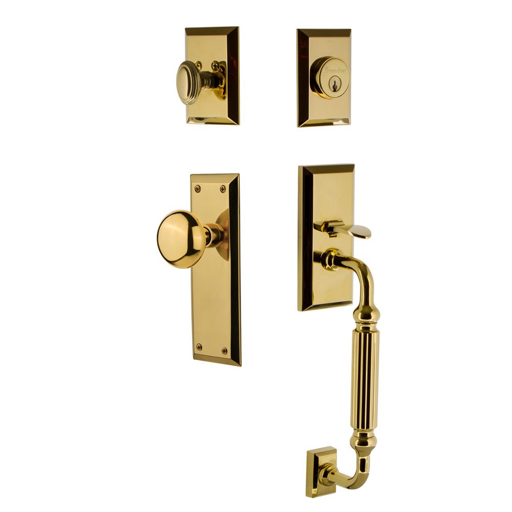 Fifth Avenue Plate F Grip Entry Set Fifth Avenue Knob in Lifetime Brass