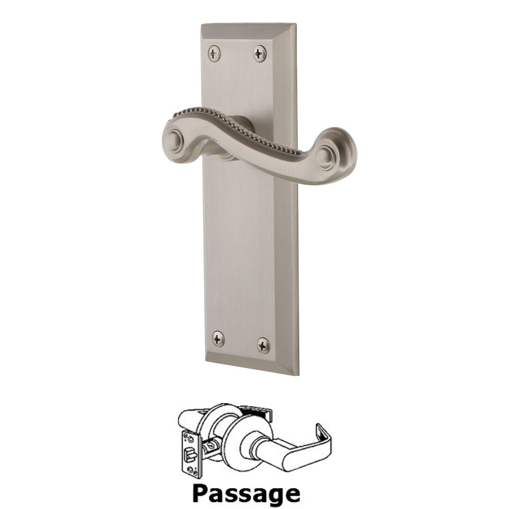 Passage Fifth Avenue Plate with Newport Left Handed Lever in Satin Nickel