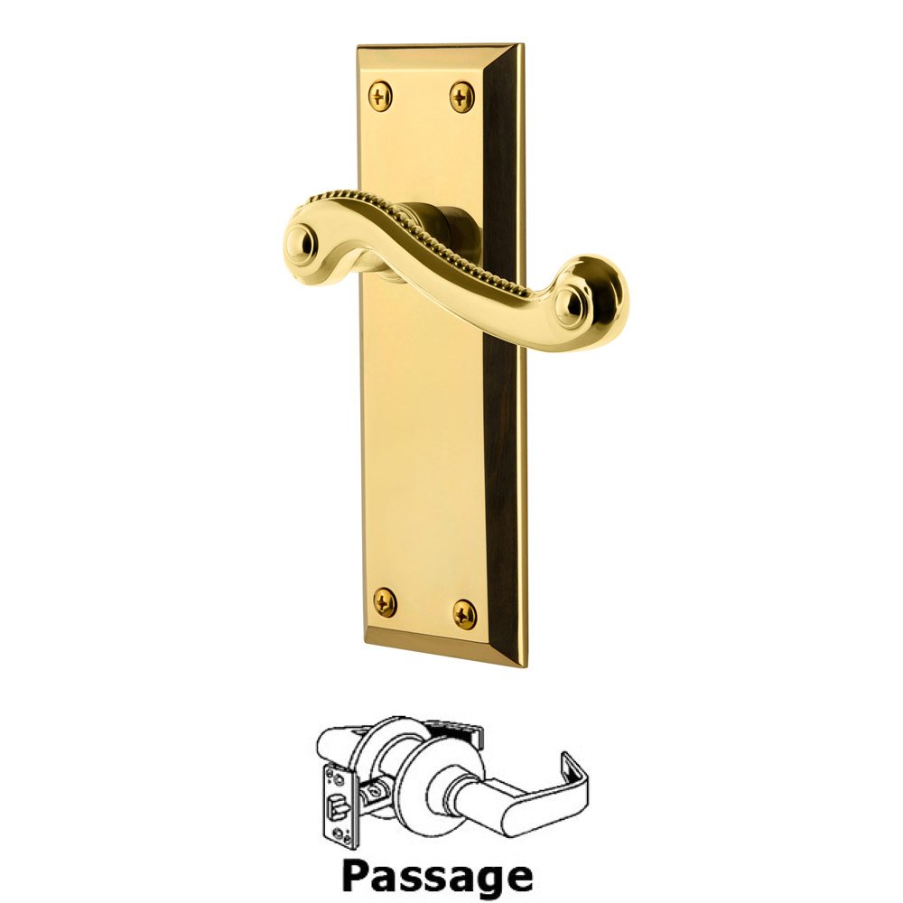Passage Fifth Avenue Plate with Newport Right Handed Lever in Lifetime Brass