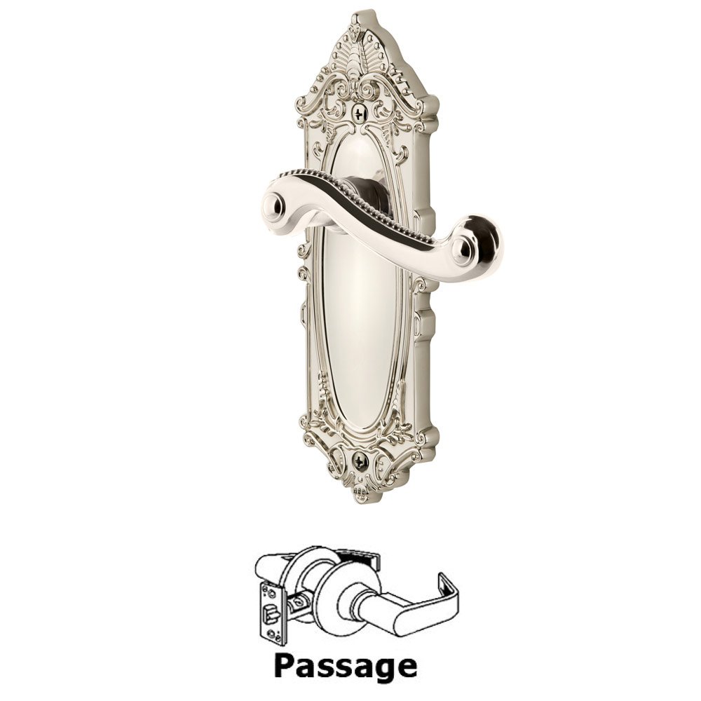 Grandeur Grande Victorian Plate Passage with Newport Lever in Polished Nickel