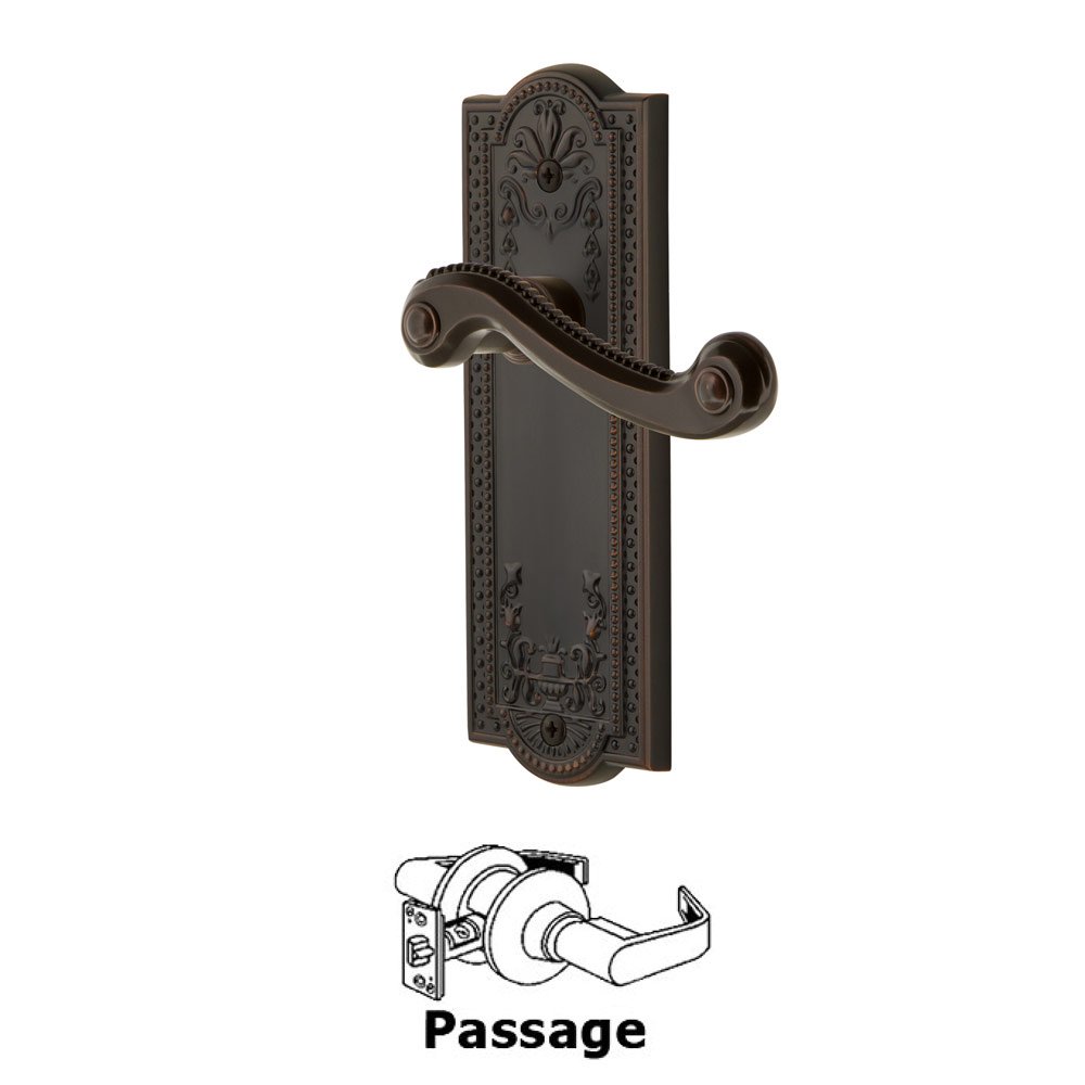 Passage Parthenon Plate with Newport Left Handed Lever in Timeless Bronze