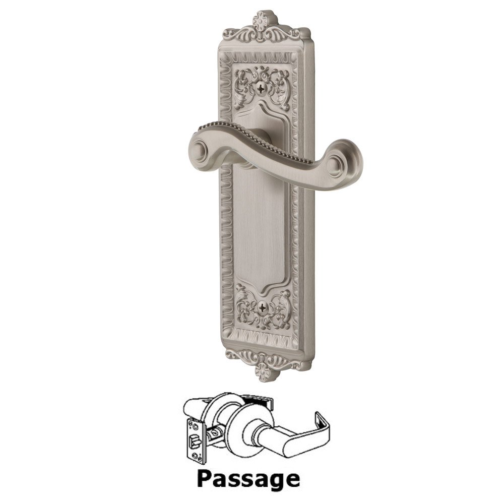 Passage Windsor Plate with Right Handed Newport Lever in Satin Nickel