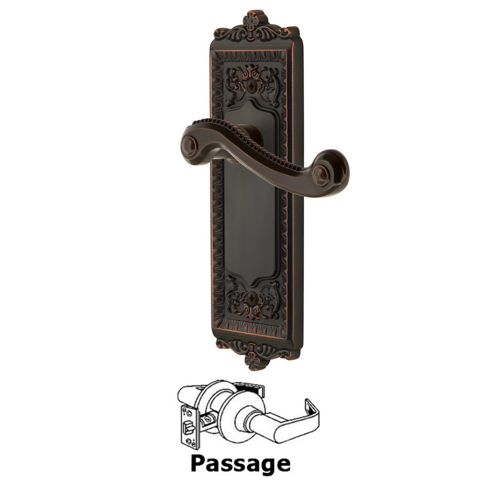 Passage Windsor Plate with Left Handed Newport Lever in Timeless Bronze