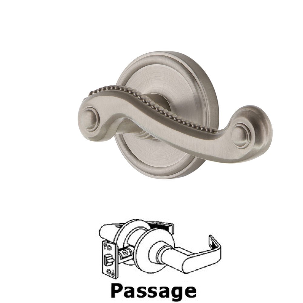 Passage Georgetown Rosette with Newport Right Handed Lever in Satin Nickel