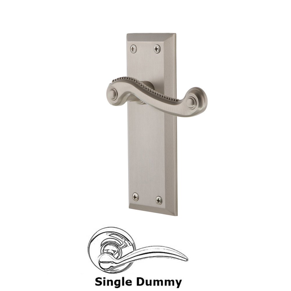 Single Dummy Fifth Avenue Plate with Newport Left Handed Lever in Satin Nickel