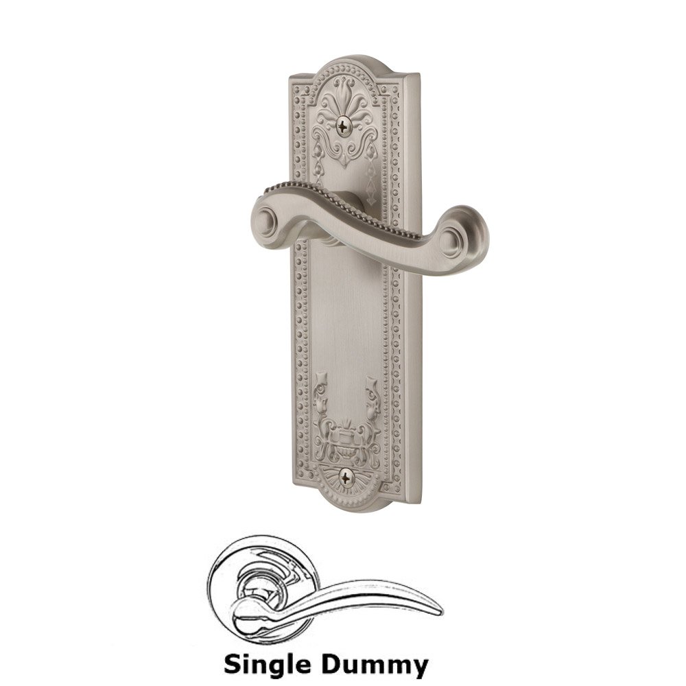 Single Dummy Parthenon Plate with Newport Left Handed Lever in Satin Nickel