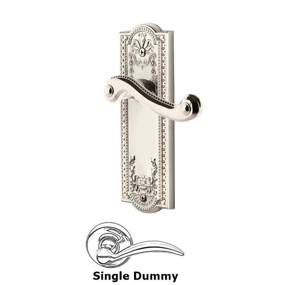 Single Dummy Parthenon Plate with Newport Left Handed Lever in Polished Nickel