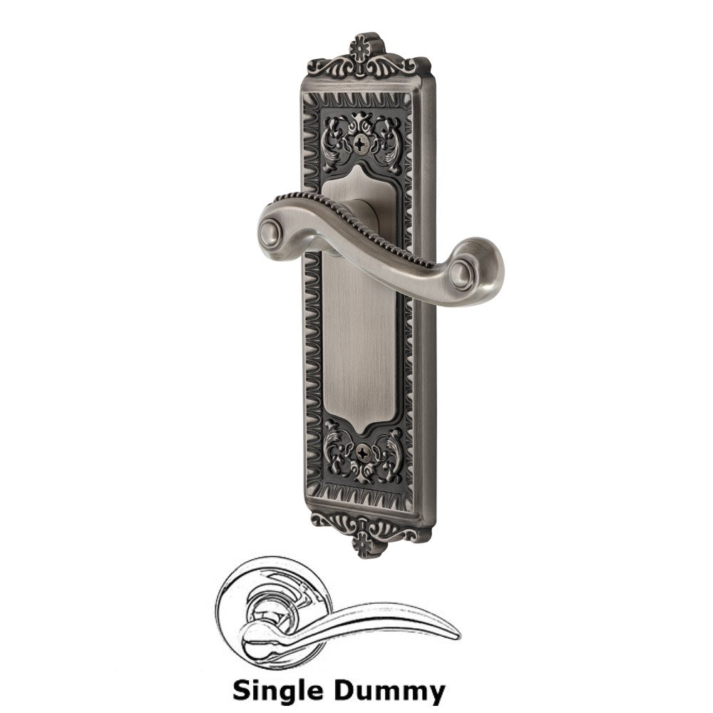 Single Dummy Windsor Plate with Left Handed Newport Lever in Antique Pewter