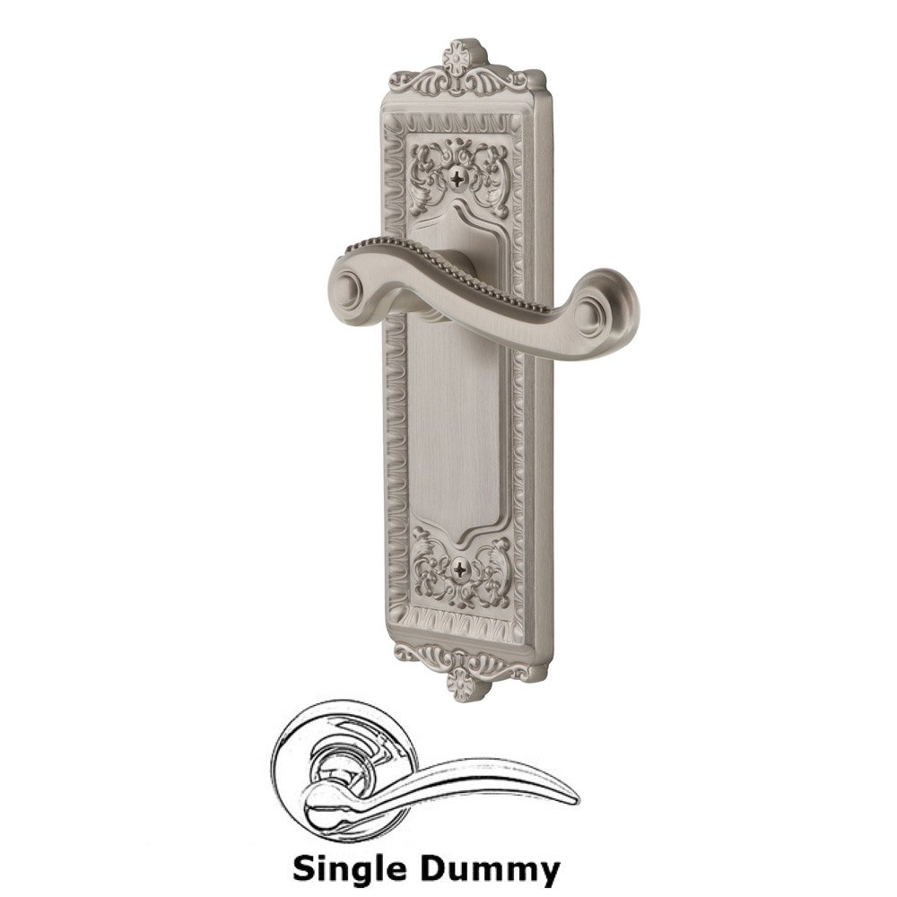 Single Dummy Windsor Plate with Left Handed Newport Lever in Satin Nickel