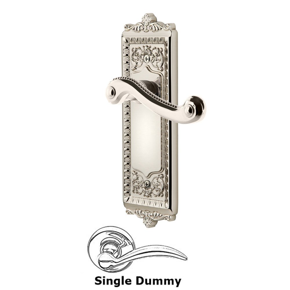Single Dummy Windsor Plate with Left Handed Newport Lever in Polished Nickel
