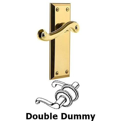 Double Dummy Fifth Avenue Plate with Newport Right Handed Lever in Polished Brass