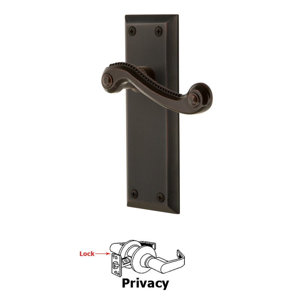 Privacy Fifth Avenue Plate with Newport Right Handed Lever in Timeless Bronze