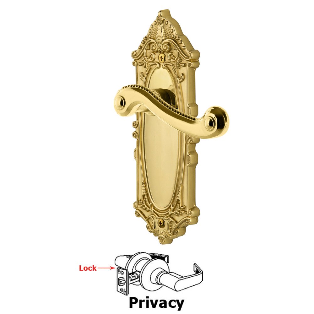 Grandeur Grande Victorian Plate Privacy with Newport Lever in Lifetime Brass