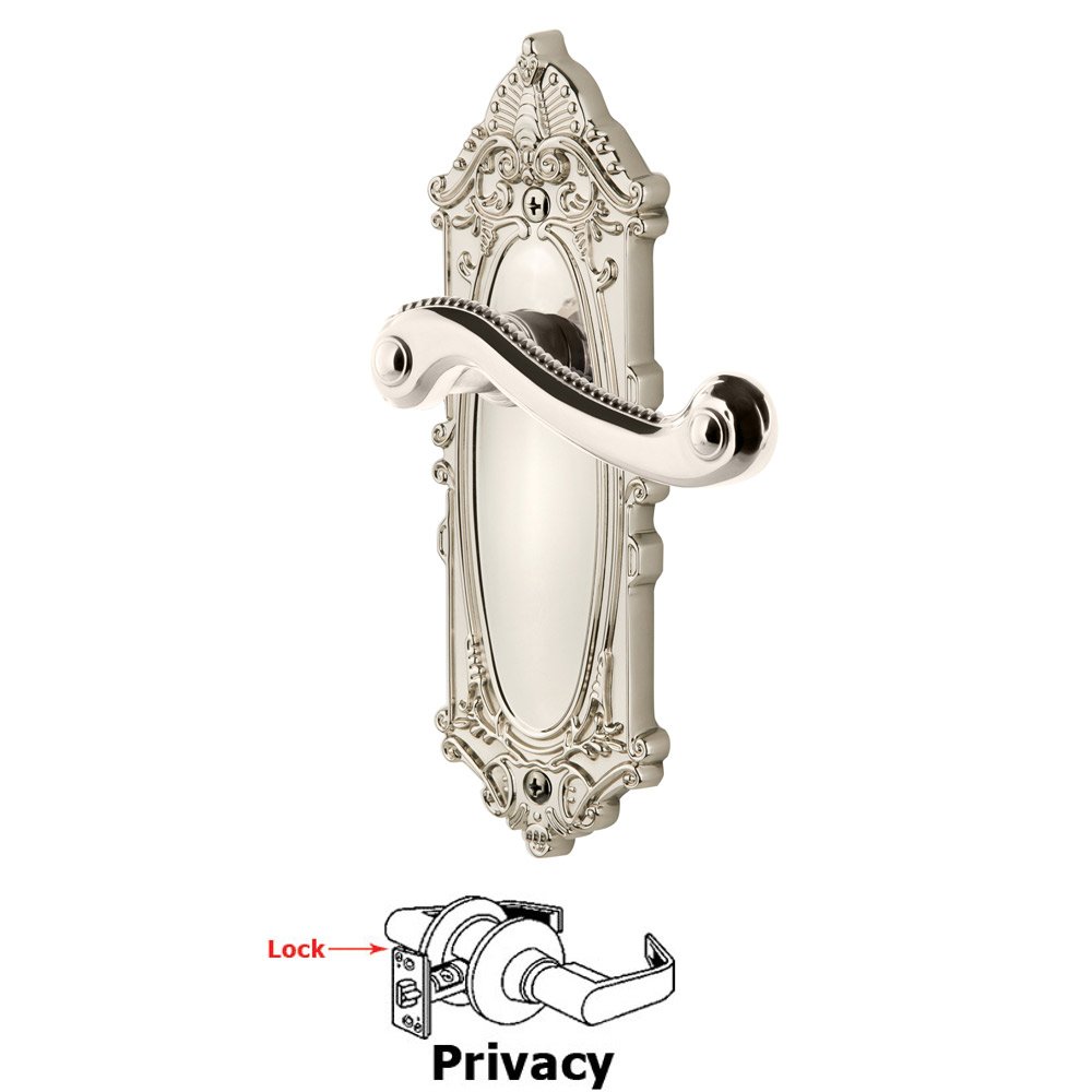 Grandeur Grande Victorian Plate Privacy with Newport Lever in Polished Nickel
