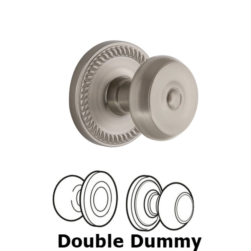 Grandeur Newport Plate Double Dummy with Bouton Knob in Satin Nickel