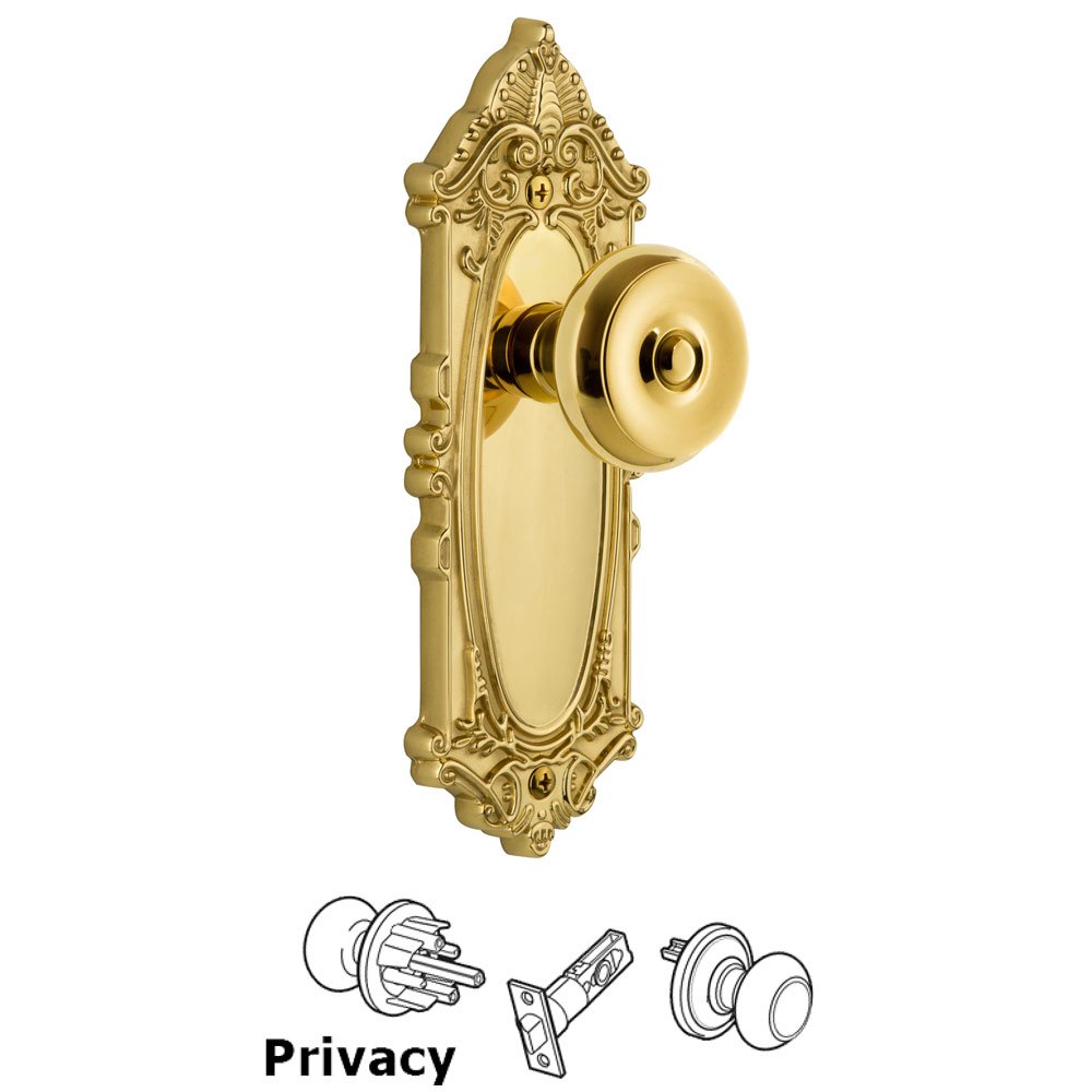 Grandeur Grande Victorian Plate Privacy with Bouton Knob in Polished Brass