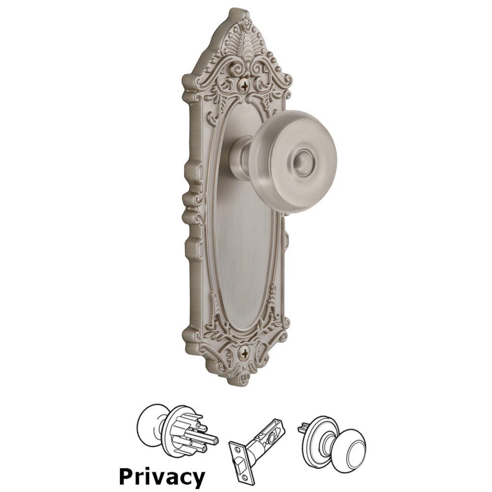 Grandeur Grande Victorian Plate Privacy with Bouton Knob in Satin Nickel
