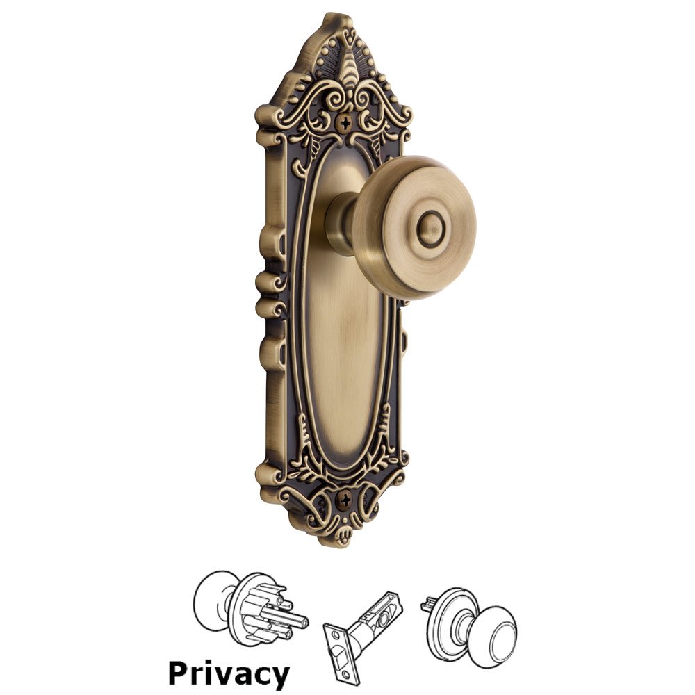 Grandeur Grande Victorian Plate Privacy with Bouton Knob in Vintage Brass