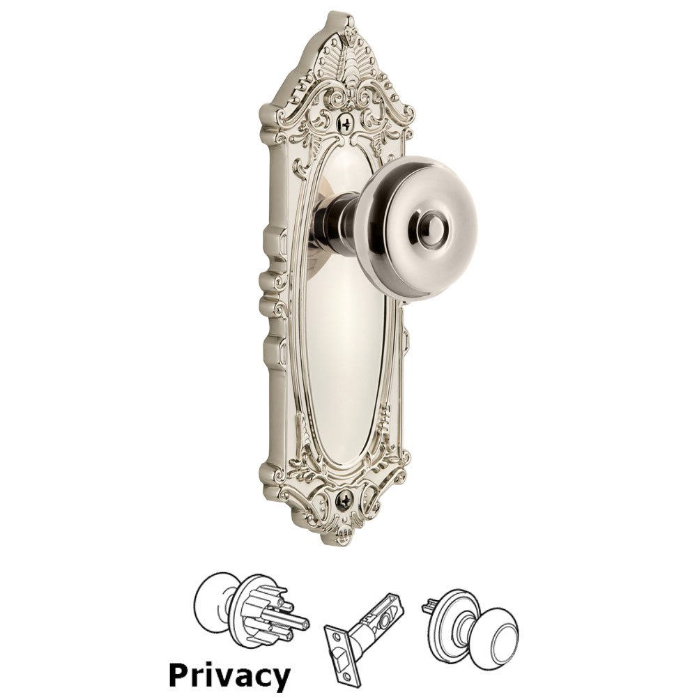 Grandeur Grande Victorian Plate Privacy with Bouton Knob in Polished Nickel