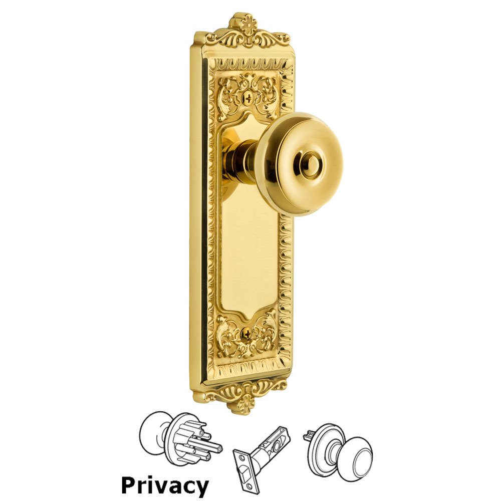 Windsor Plate Privacy with Bouton Knob in Polished Brass